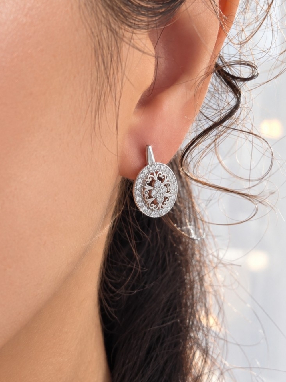 S925 Sterling Silver Filigree Oval Drop Earrings